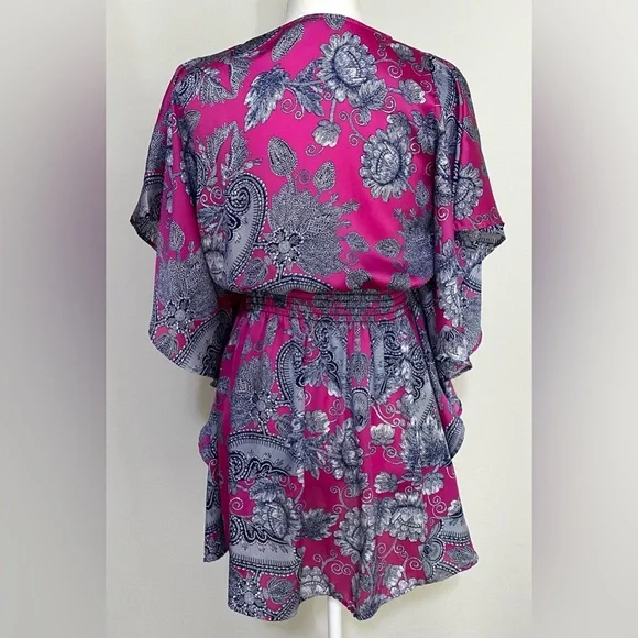 Freshine Womens M Purple Floral Paisley Satin Tunic Top Boho Coastal Cowgirl - Picture 6 of 13